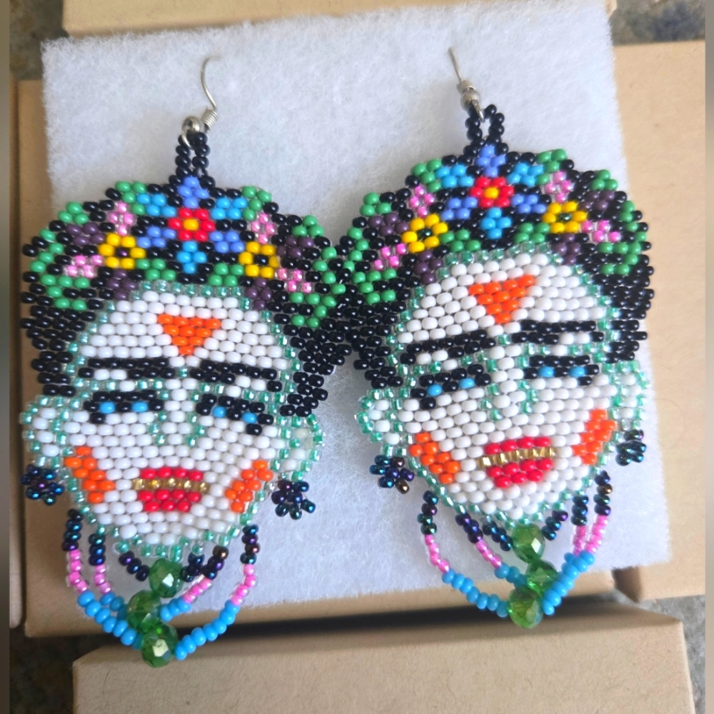 Frida Kahlo Colorful Beaded Earrings